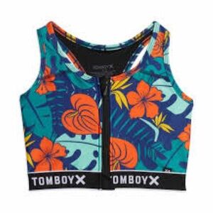 TomboyX Swim Rashguard - Blue and Orange Floral